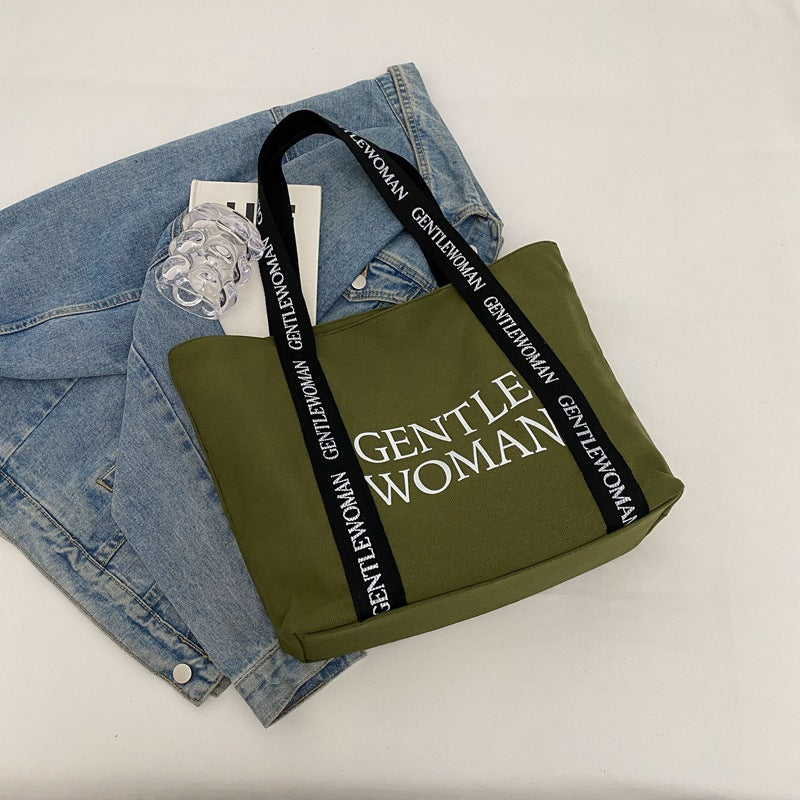 Letter Contrast Color Large Capacity Wide Shoulder Bags