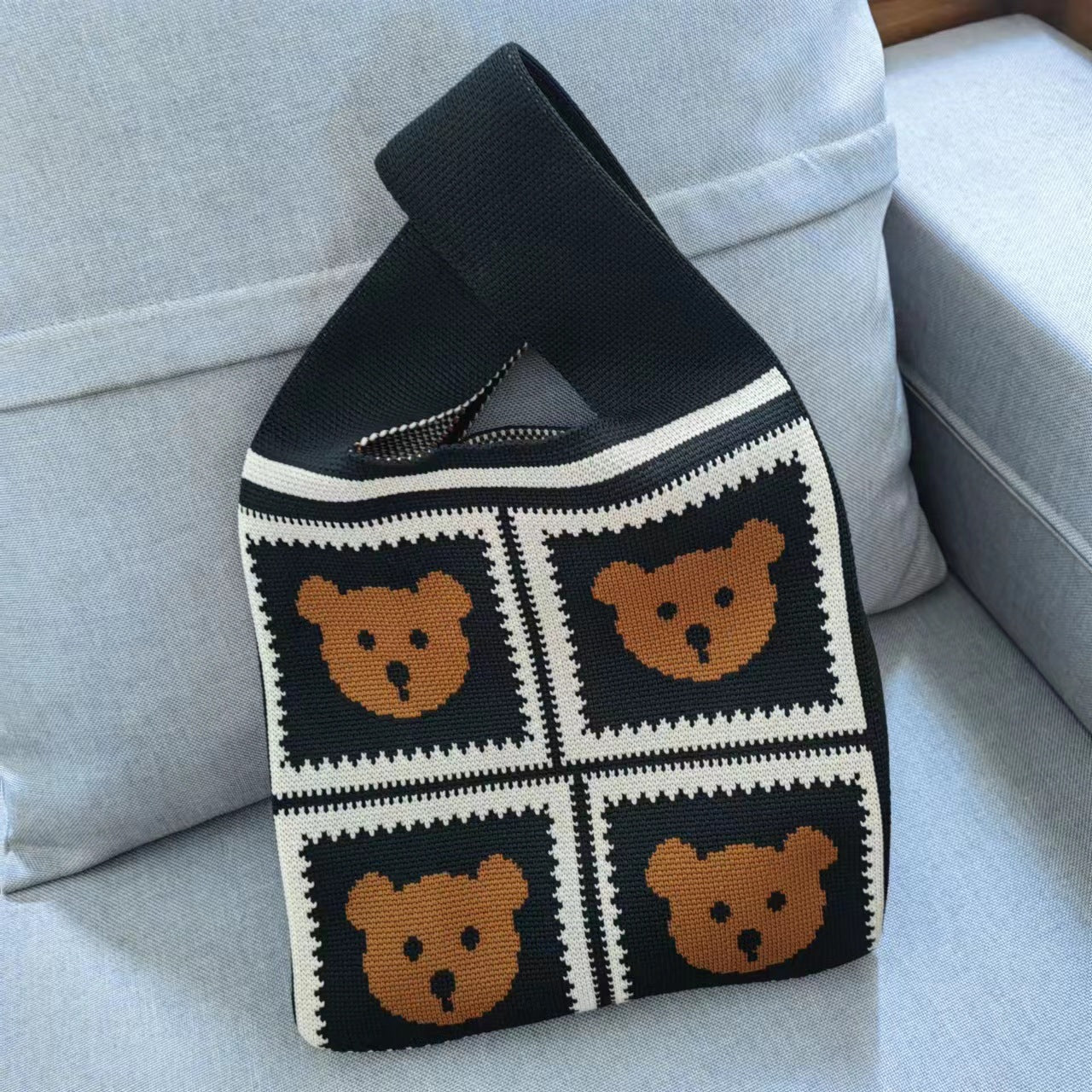Vest Knitted Large Capacity Totes Check Pattern Handbags
