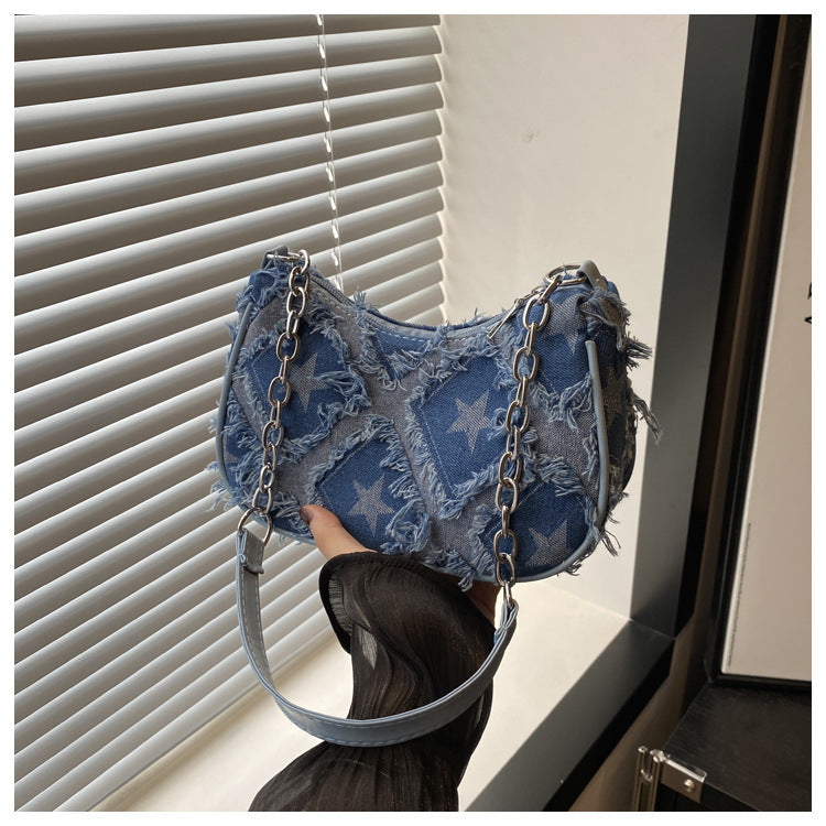 Women's Fashionable Stylish Cool Gradient Denim Chain Bags