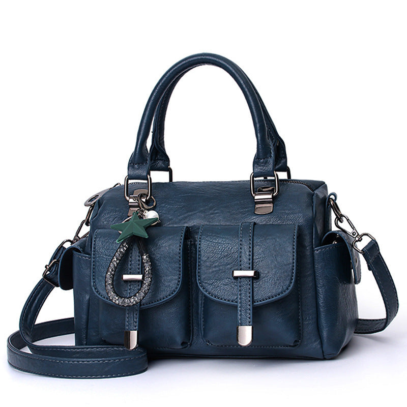 Solid Color Simple Authentic Leather Tactile Feel Tassel Shoulder Bags