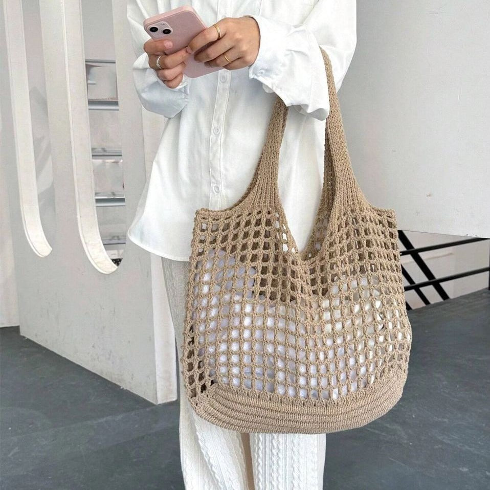 Shopping Knitted Hollow Beach Woven Female Shoulder Bags