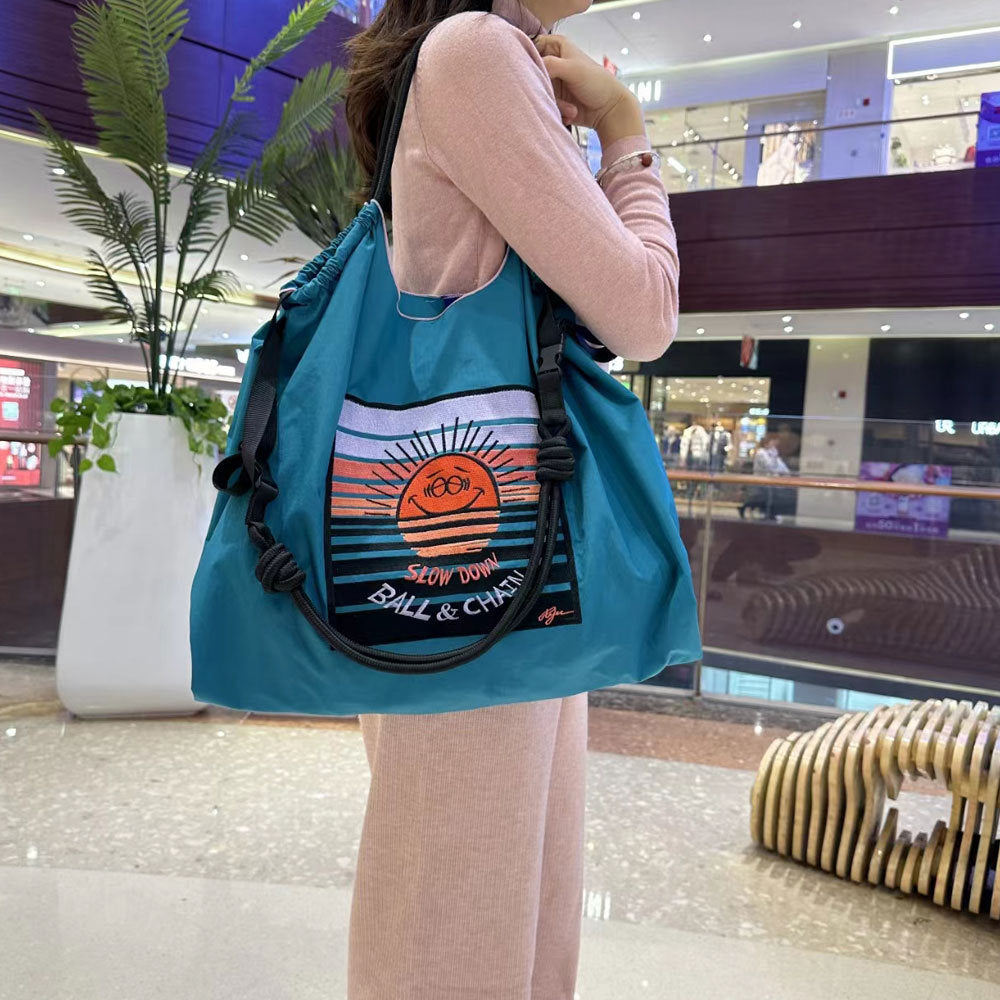 Cat Embroidered Shopping Large Capacity Nylon Bags