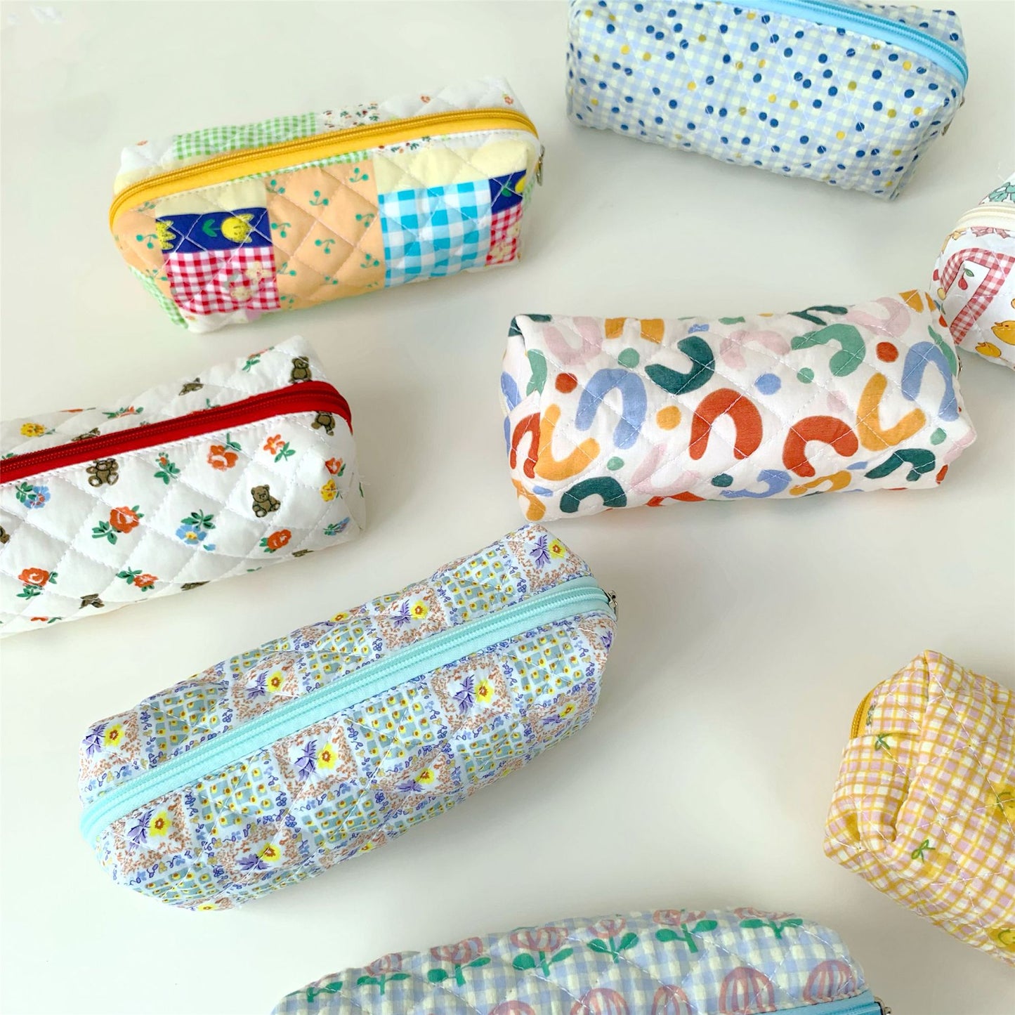 Brush Cotton Embroidery Quilted Large Capacity Pencil Cosmetic Bags