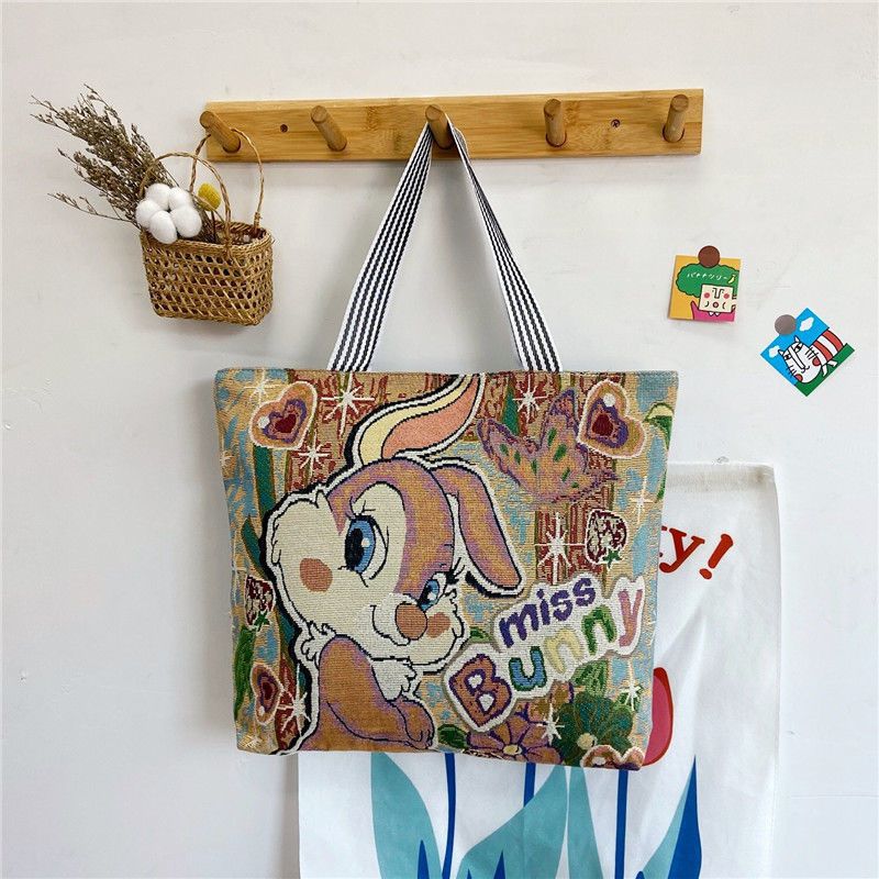 Women's Large Cartoon Woven Rust Simple Capacity Shoulder Bags