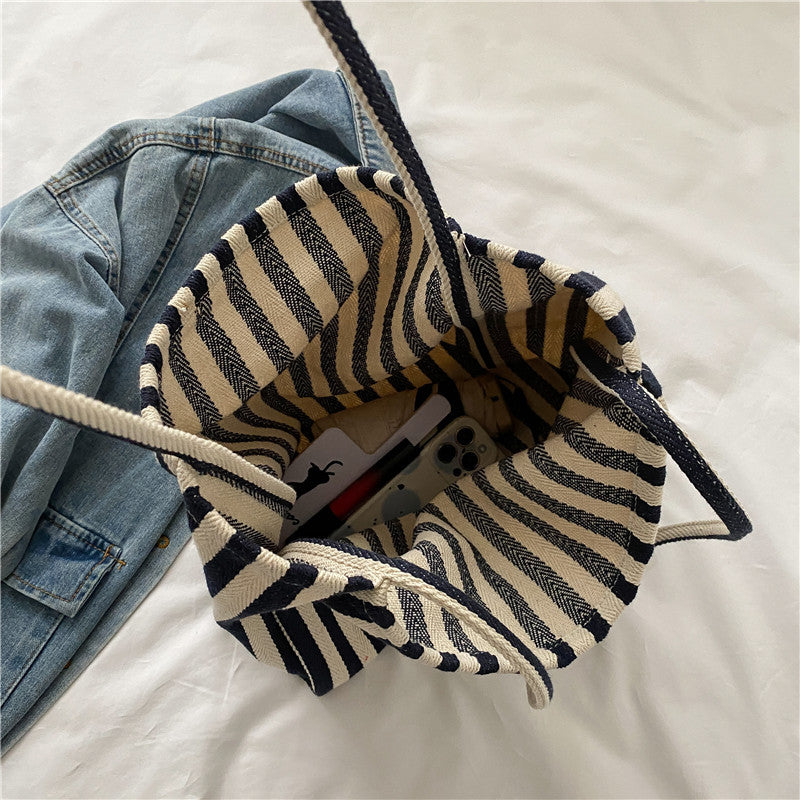 Style Retro Literary Simple Fresh Striped Fashion Large Shoulder Bags