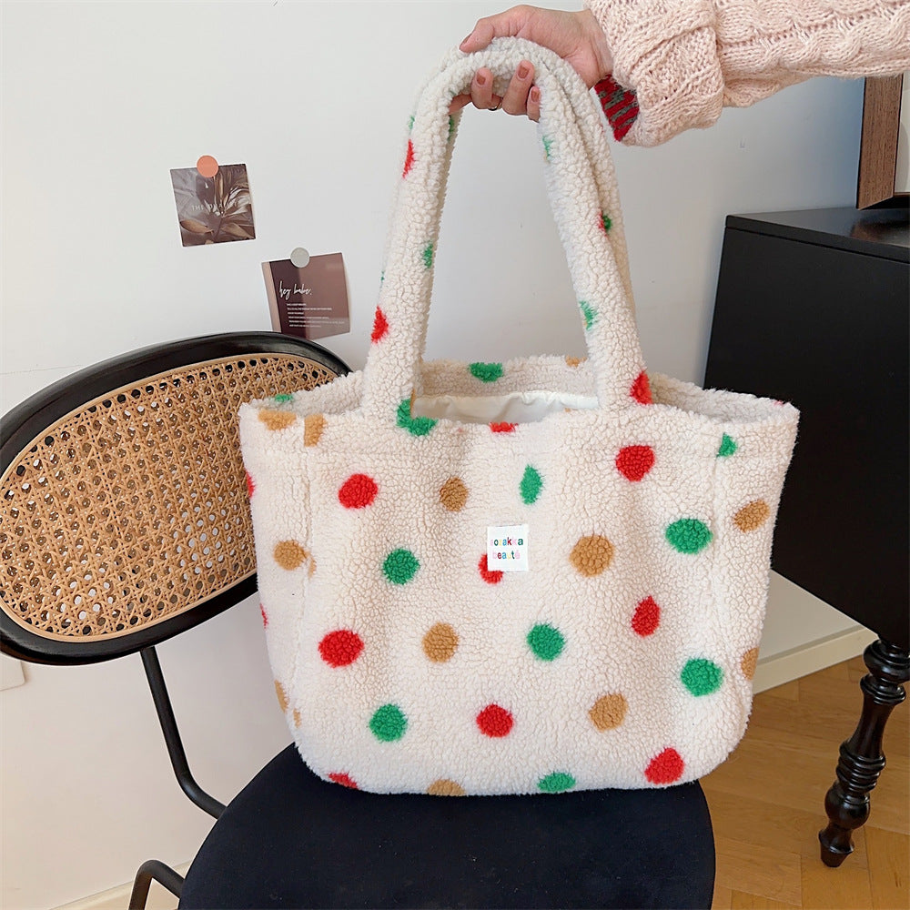 Women's Plush Winter Colorful Polka Dot Class Shoulder Bags