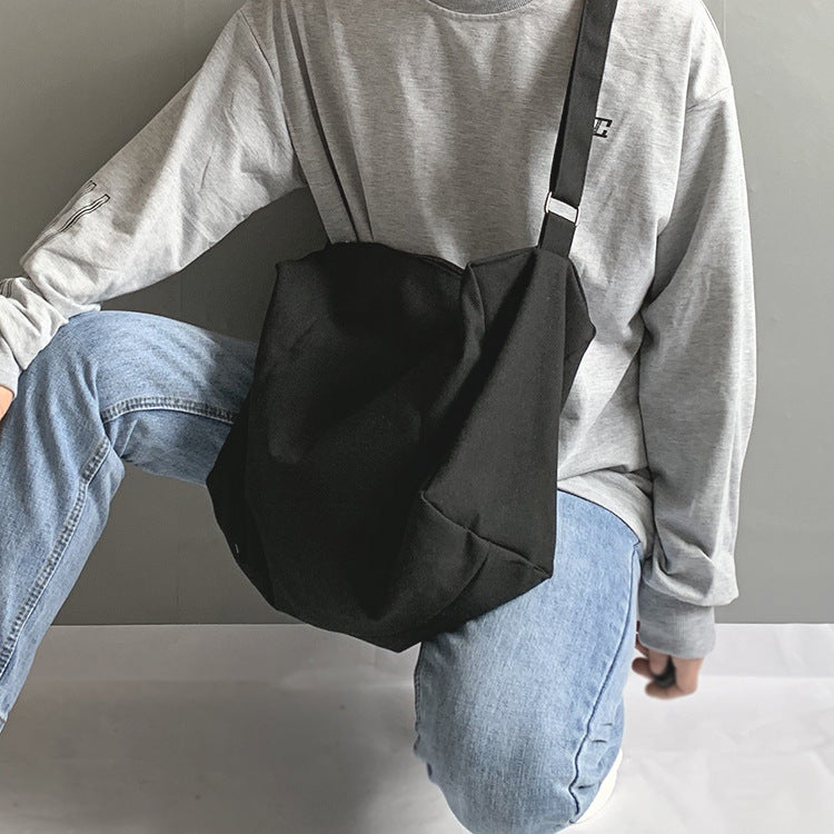 Black Canvas Male And Female Large Capacity Book Holding Shoulder Bags