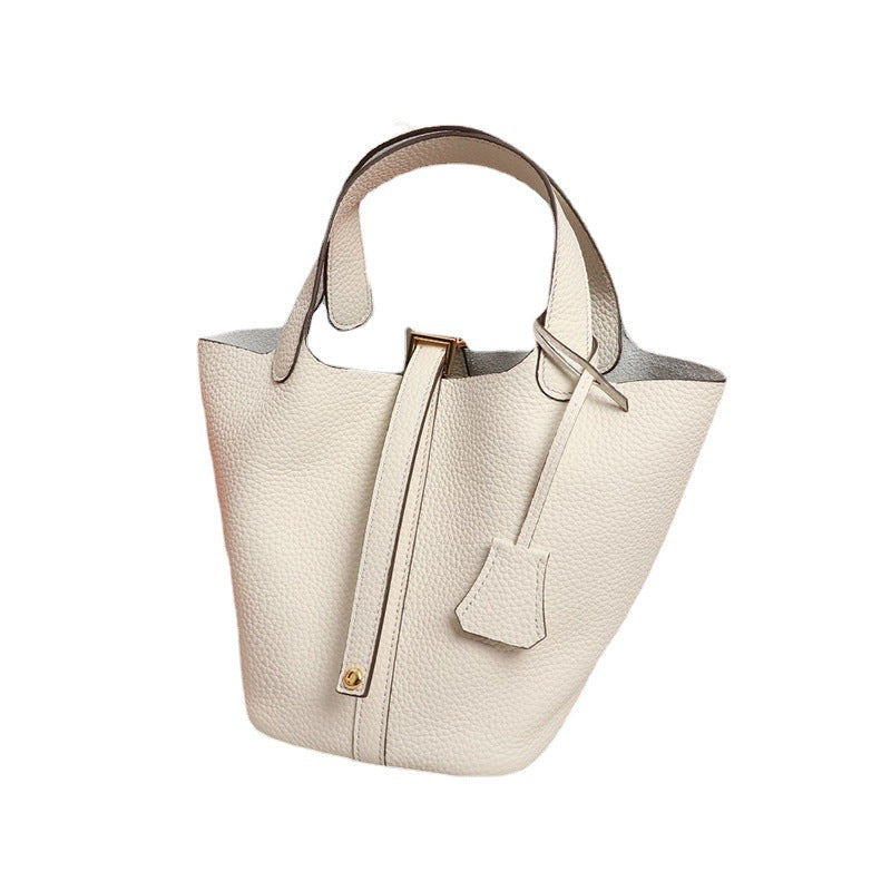 Women's Color Matching Vegetable Basket Cowhide Litchi Grain First Handbags