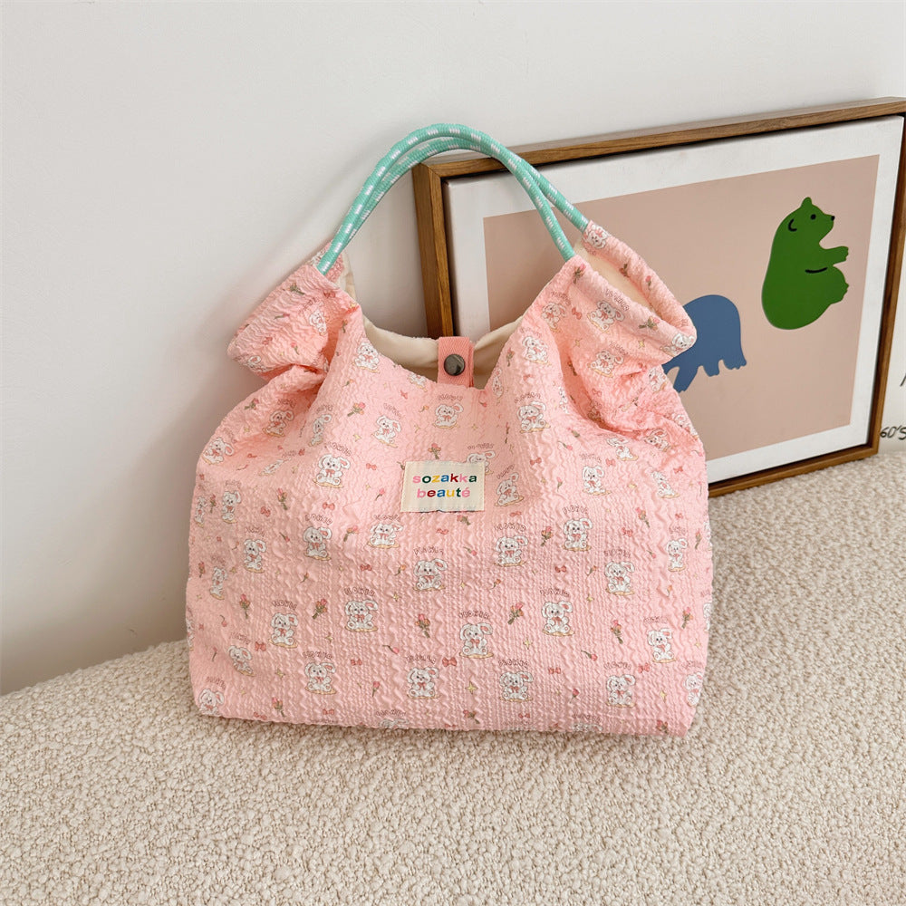 Women's Embossed Rabbit Hand Portable Canvas Commuter Shoulder Bags
