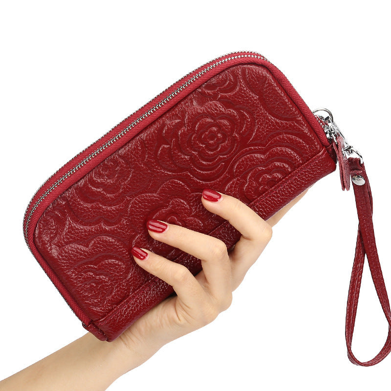 Women's Leather Fashion Embossed Clutch Solid Color Large Capacity Double Ladies Wallet