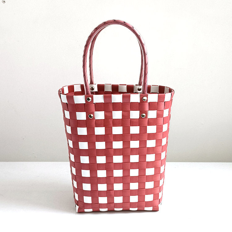 Women's Plastic Woven Knitted Basket Handmade Decorative Creative Handbags