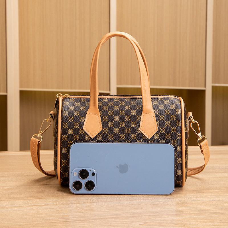 Women's Retro Printing Color Contrast Boston Mobile Handbags