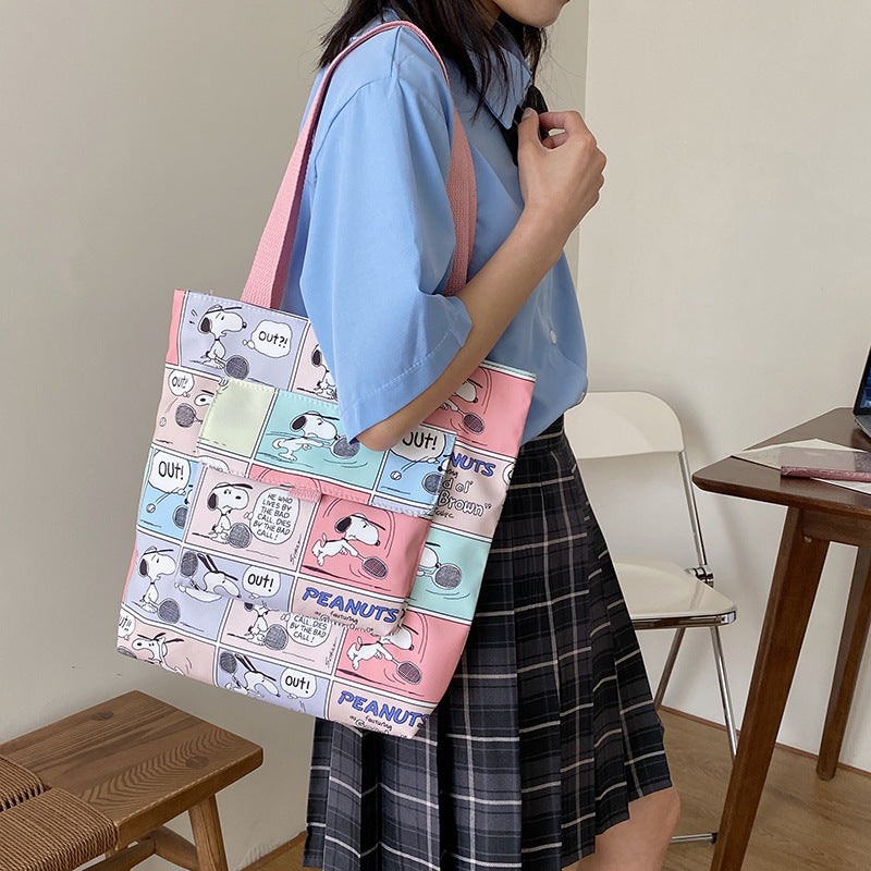 Women's Cartoon Canvas Simple For Class Shoulder Bags