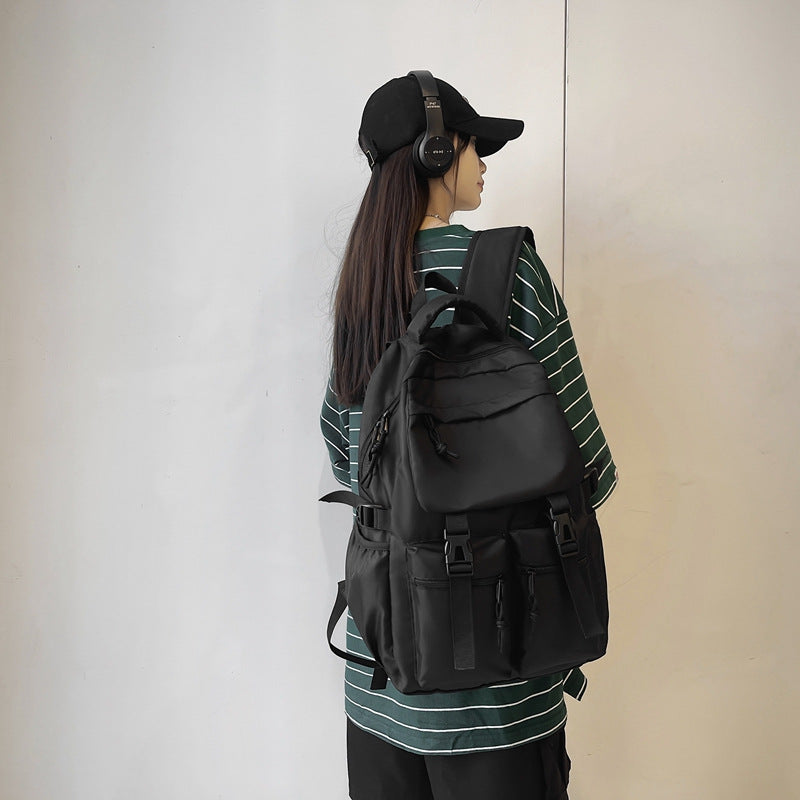 Cool Pure Black Large Capacity Junior High Backpacks