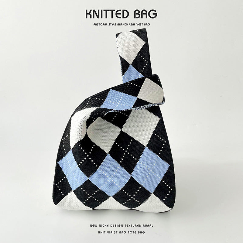 Design Hit Color Diamond Lattice Knitted Shoulder Bags