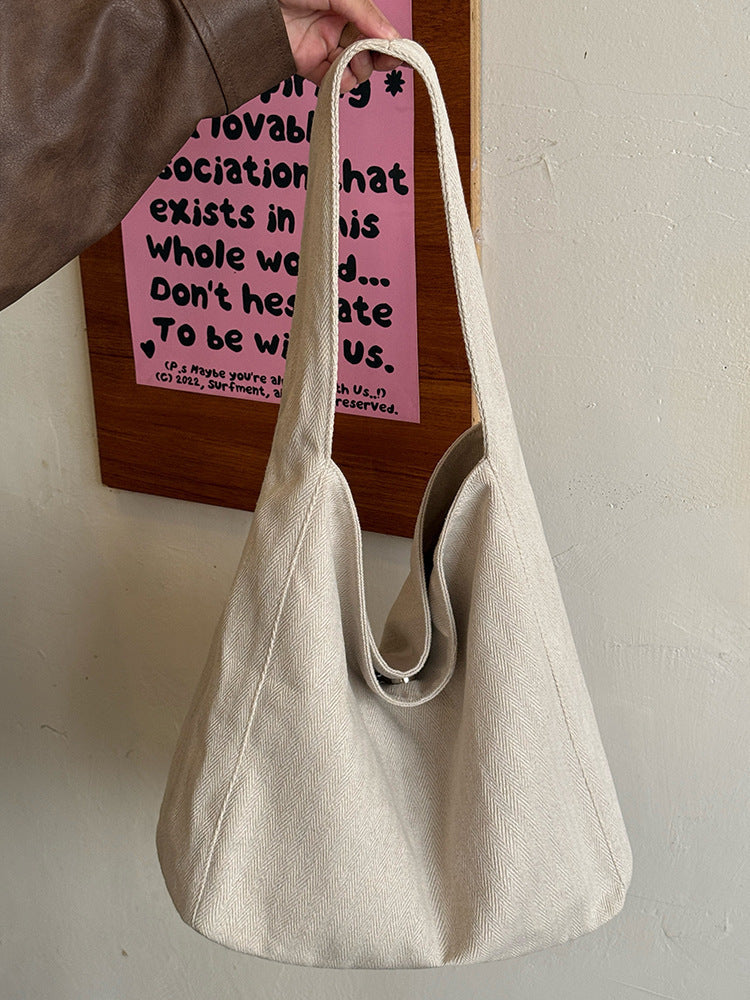 Women's Korean Style Canvas Loose Feeling Large Capacity Simple Idle Women's Shoulder Bag