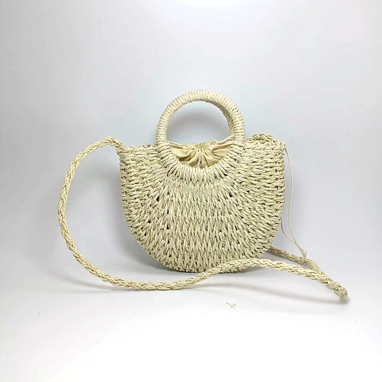 Women's Spring Fresh Sweet Leather Straw Woven Handbags