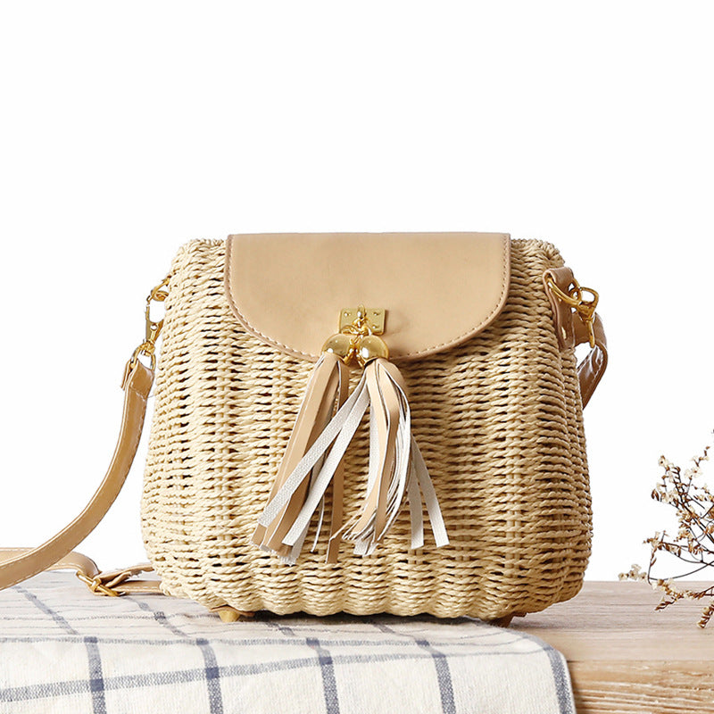 Women's Rattan Weave Fresh Straw Beach Vacation Crossbody Bags