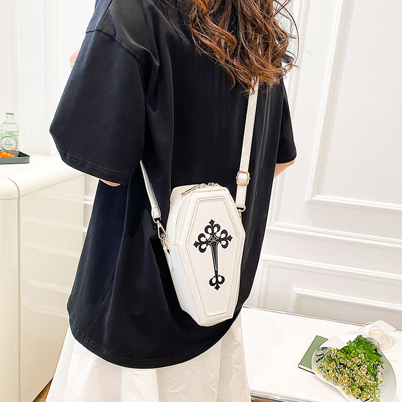 Fashion Retro Goth Personality Cross Coffin Crossbody Bags