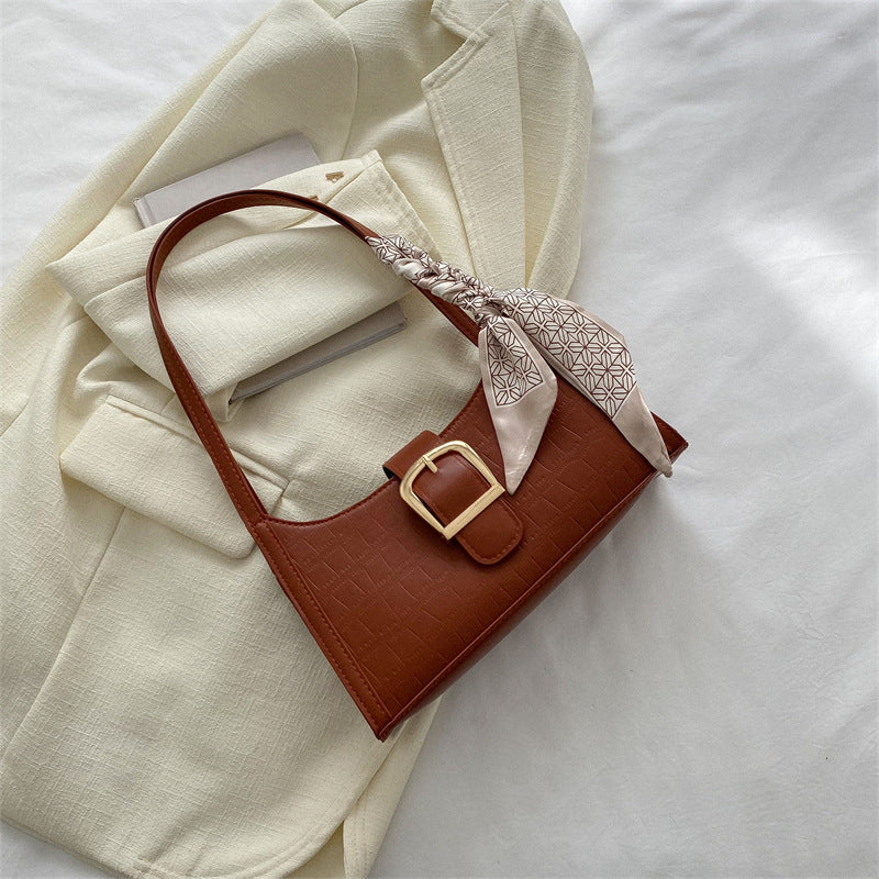 Women's Simple Textured Design Fashion Underarm Baguette Bags
