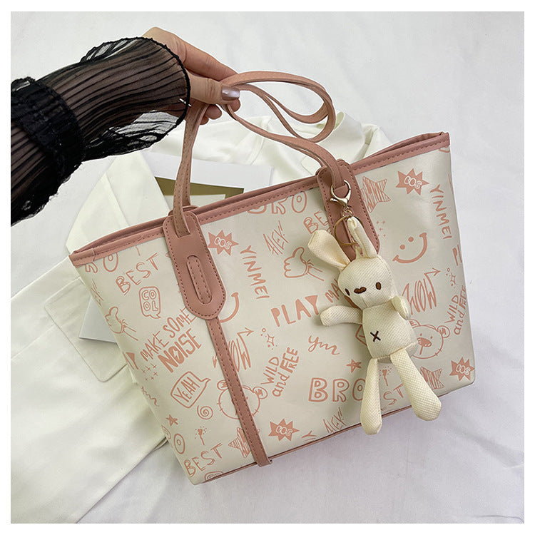 Contrast Color Big Female Cute Cartoon Printed Easy Matching Large Bags