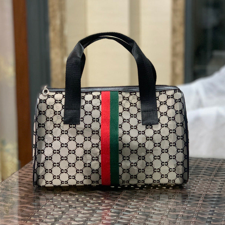 Fog Flower Korean Mesh Flocking Large Capacity Portable Bags