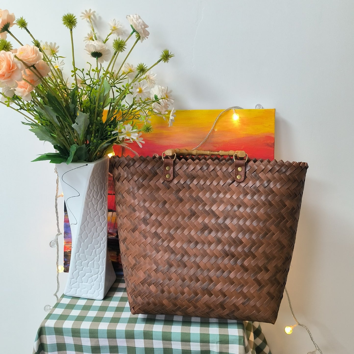 Large Capacity Hand-woven Fashionable Woven Vegetable Basket Retro Handbags