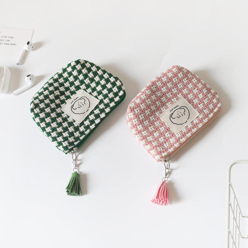 Women's Winter Plaid Portable Korean Cute Storage Coin Purses