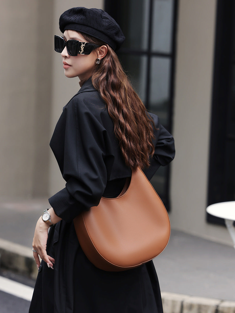 Women's Design Selenodont Semicircle Underarm Genuine Leather Handbags
