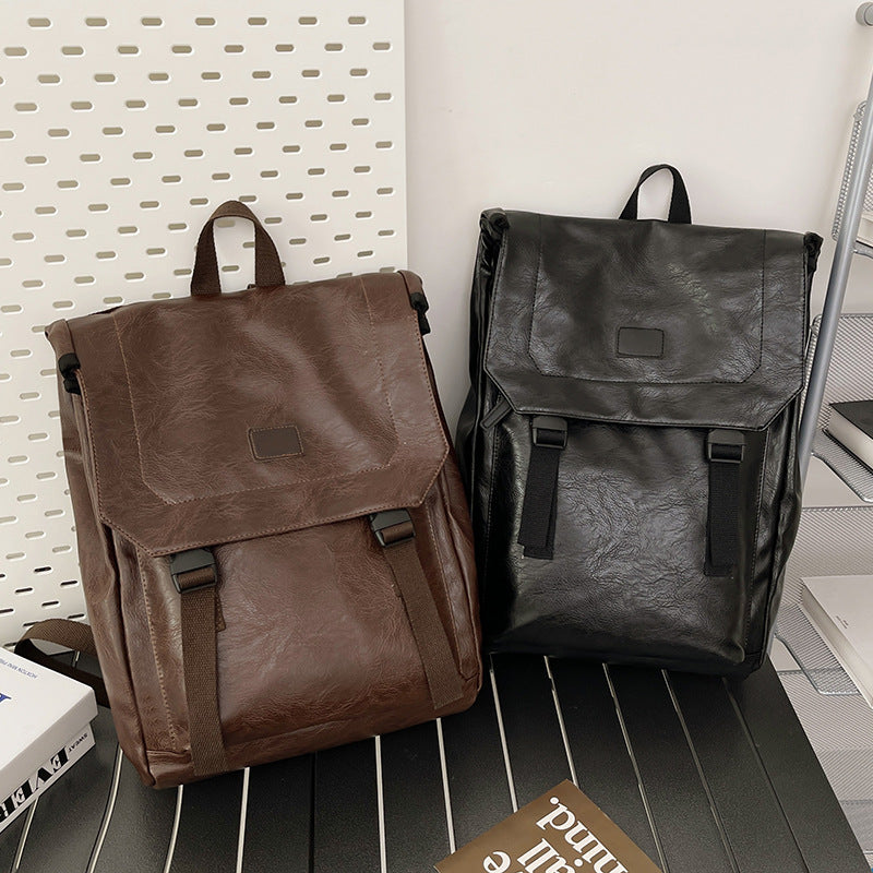 Leather Retro Leisure Solid Color Large Backpacks
