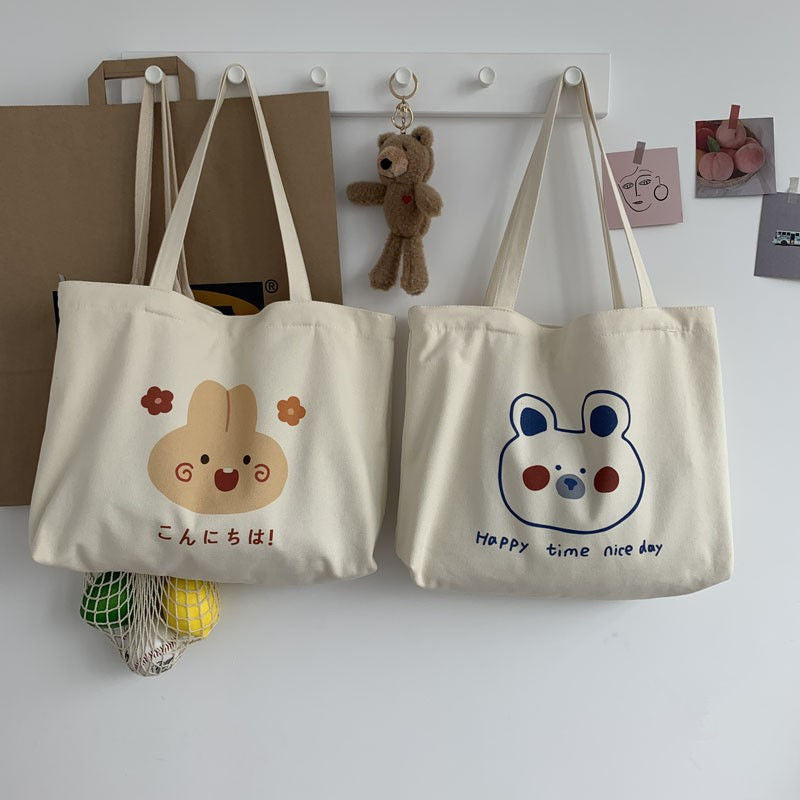 Canvas Female Korean Style Fresh Large Handbags