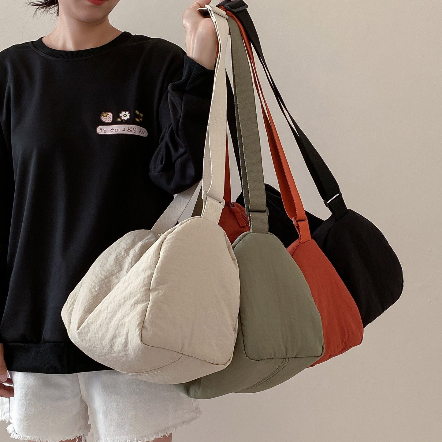 Nylon Fitness Female Solid Color Draping Crossbody Bags