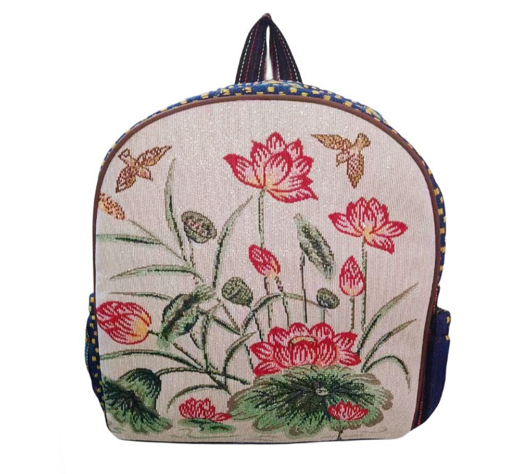 Style Gold Silk Embroidered Elephant National Backpacks