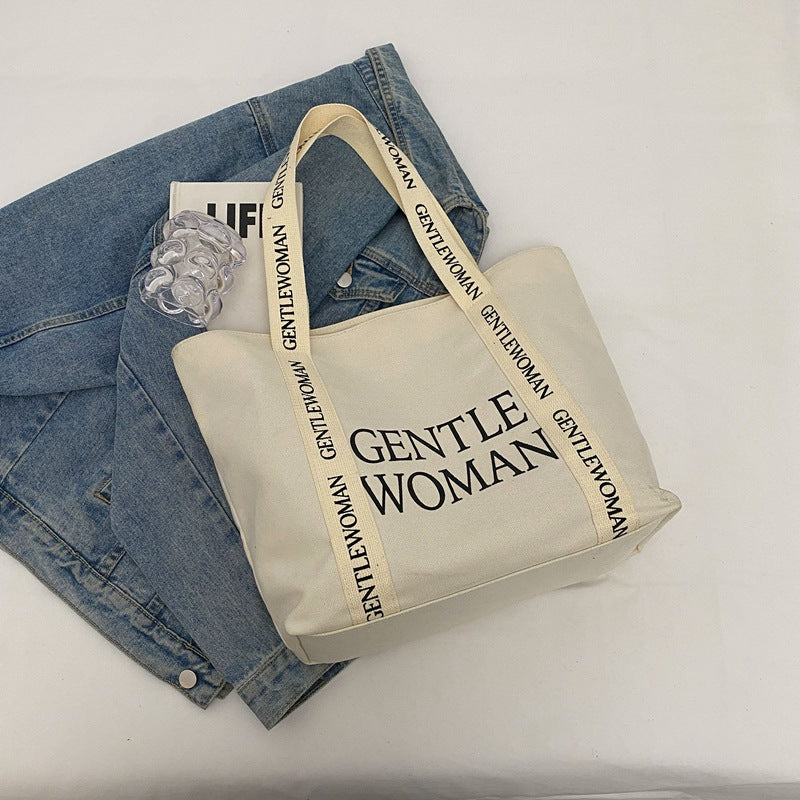 Letter Contrast Color Large Capacity Wide Shoulder Bags