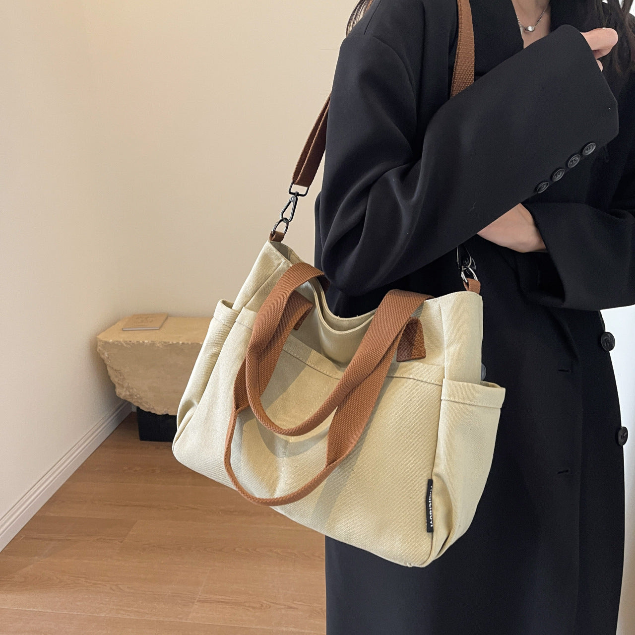 Women's Fashion Simple Solid Color Canvas College Crossbody Bags