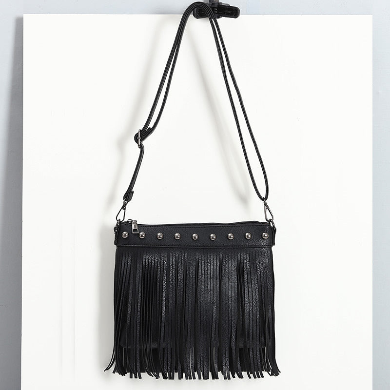 Women's Trendy Fashion Soft Leather Rivet Tassel Bags