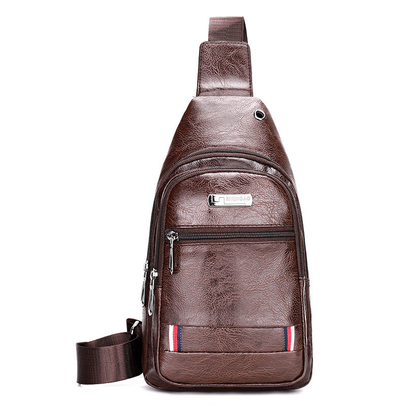 Men's Fashion Simple Waterproof Leisure Leather Business Men's Chest Bags