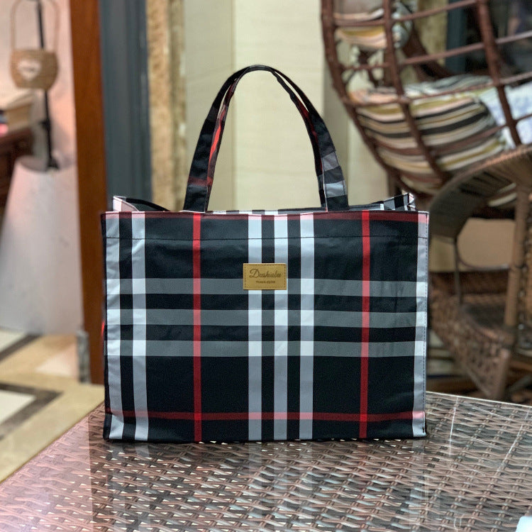 Oxford Cloth Fashion Plaid Waterproof Portable Handbags
