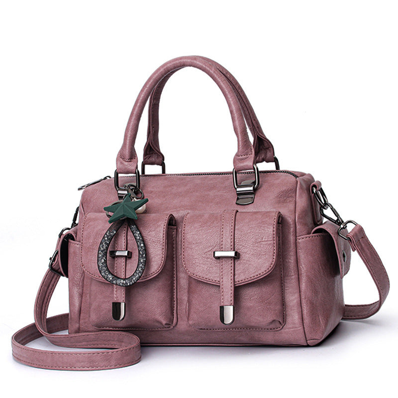 Solid Color Simple Authentic Leather Tactile Feel Tassel Shoulder Bags