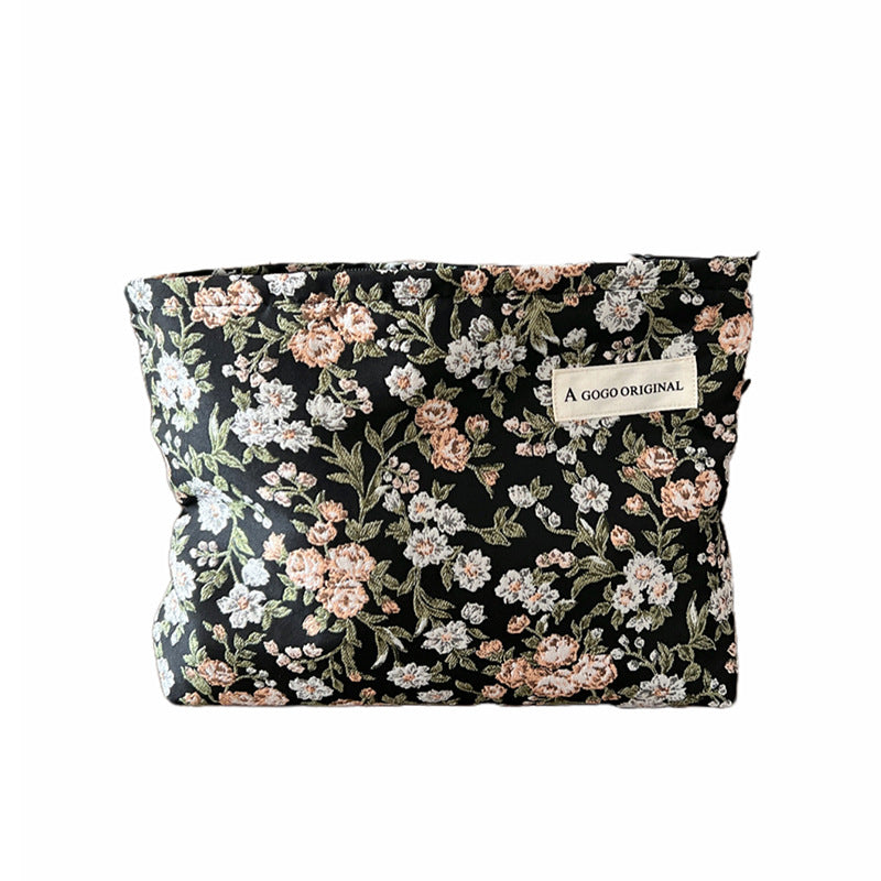 High-grade Artistic Jacquard Lady's Flower Clutch Good-looking Portable Makeup Bag