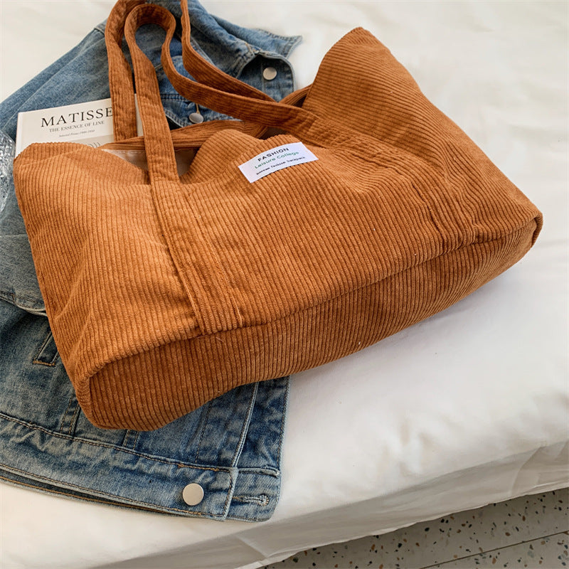 Women's Solid Color Corduroy Big Trendy Large Capacity Shoulder Bags