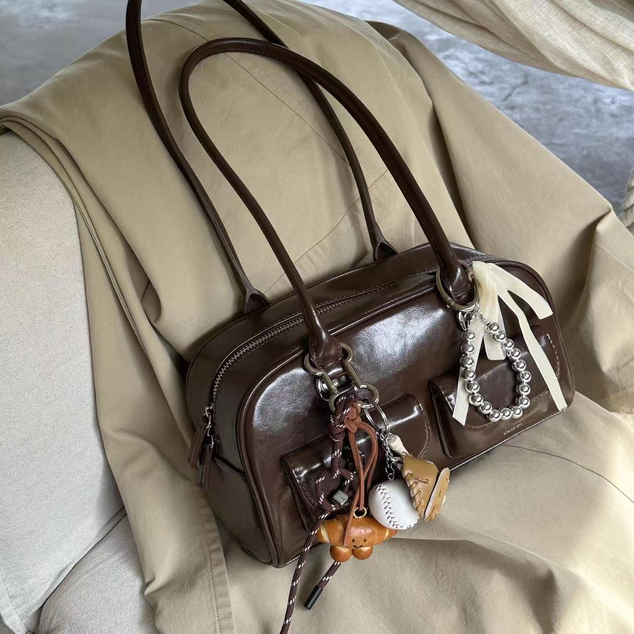 Women's Large Capacity Retro Bowling Portable Bags