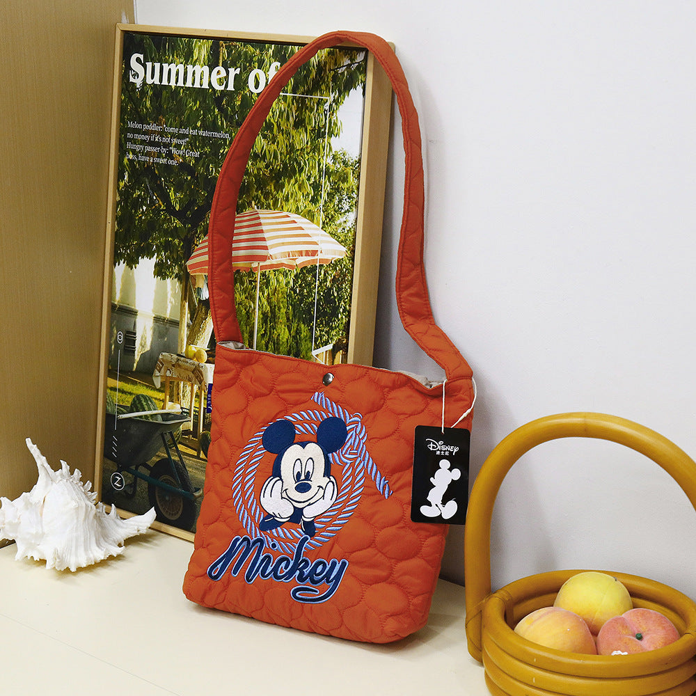 Mickey Embroidered Quilted Cartoon Fashion Waterproof Large Women's Shoulder Bag