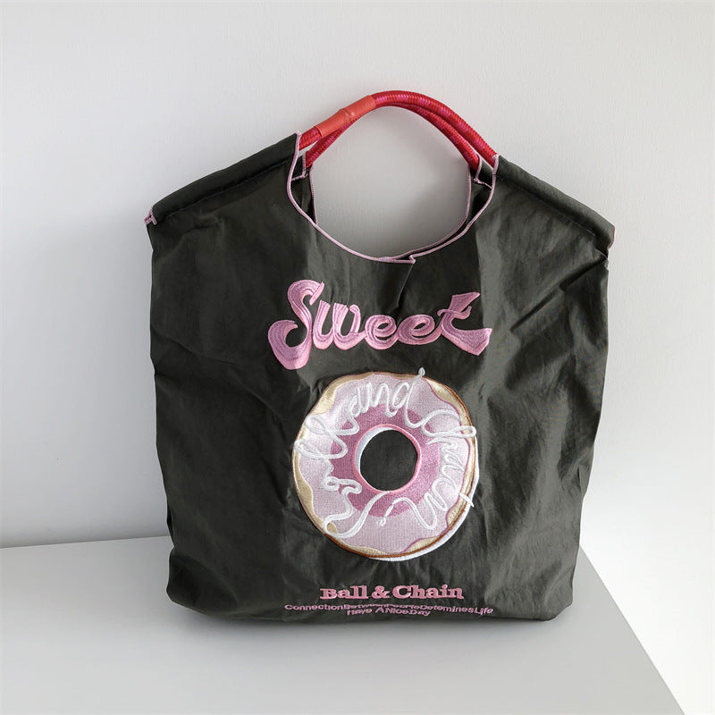 Homemade Shopping Nylon Cloth Embroidery Flower Bags