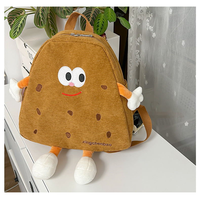 Women's Cute Cookies Ugly Corduroy Niche Cartoon Backpacks