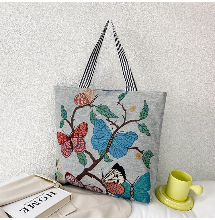 Women's Portable Canvas Artistic Embroidered Retro Shoulder Bags