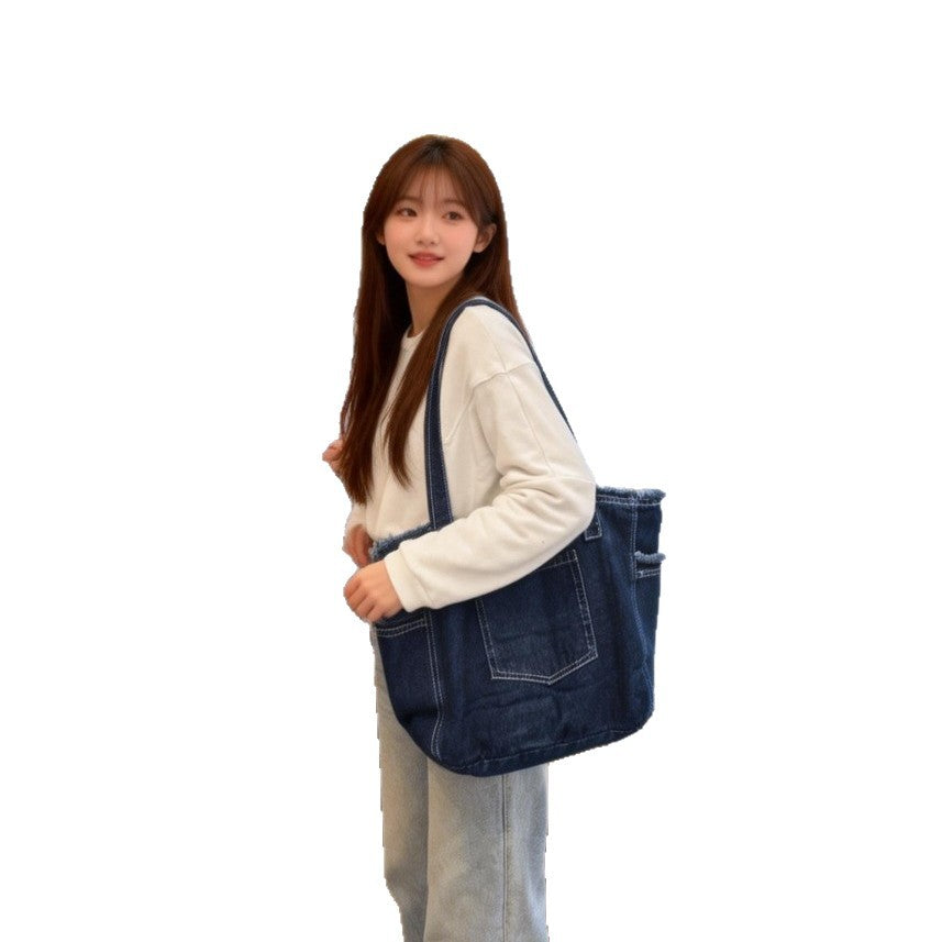 Denim Large Capacity Shopping Commuter Tassel Shoulder Bags