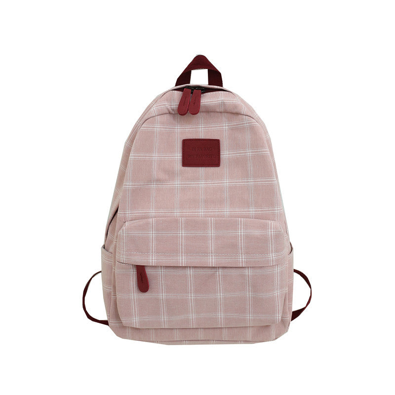 Autumn Plaid Canvas Female Junior College Backpacks