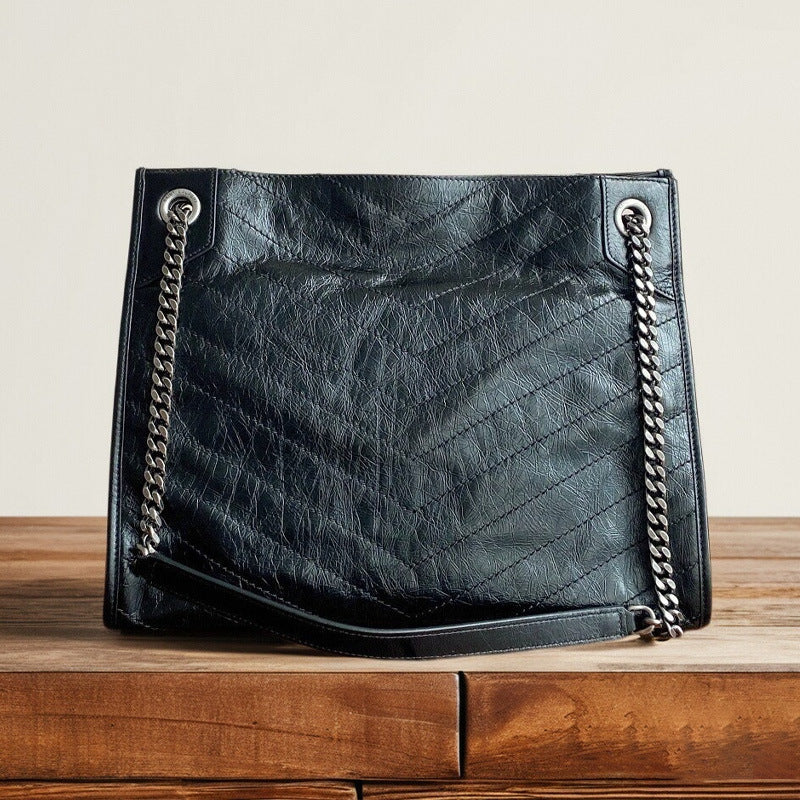 Women's Oil Wax Cowhide Underarm Hobo Rhombus Women's Messenger Bag