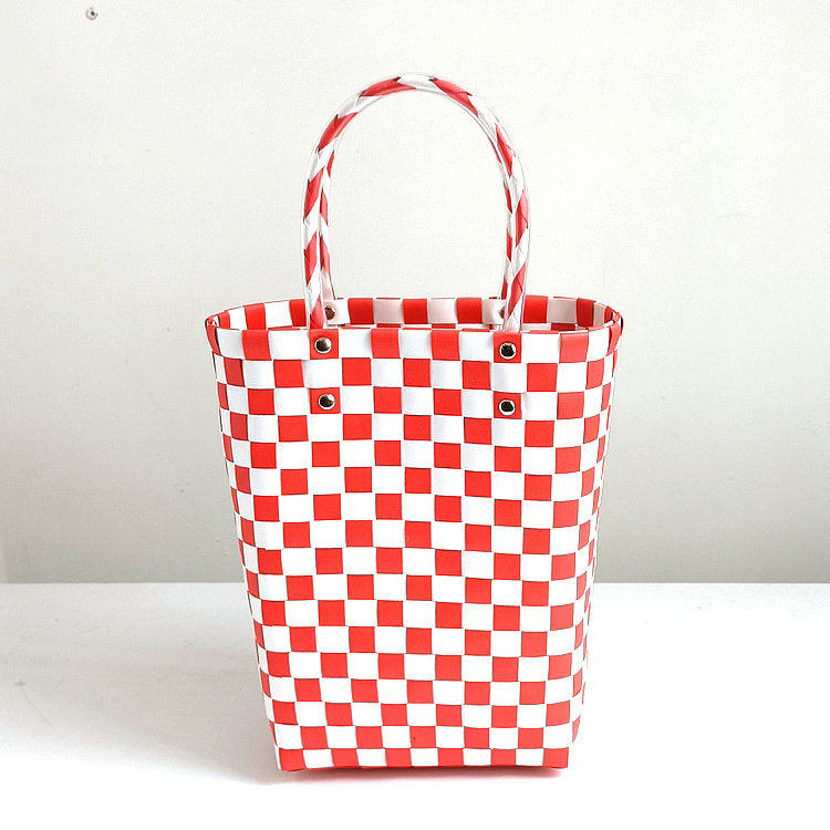 Women's Plastic Woven Knitted Basket Handmade Decorative Creative Handbags